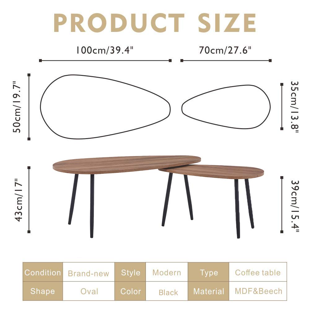 GOLDFAN Set 2 masute de cafea rotunda din lemn