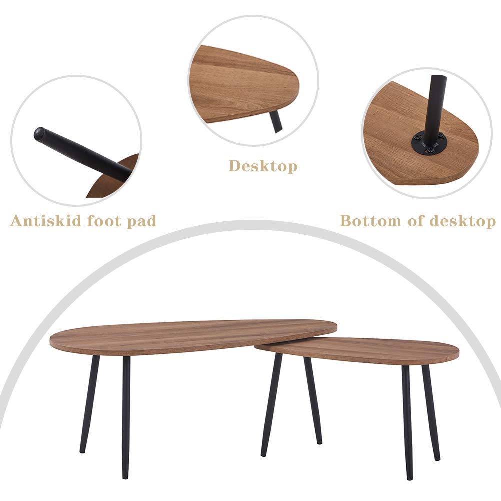 GOLDFAN Set 2 masute de cafea rotunda din lemn