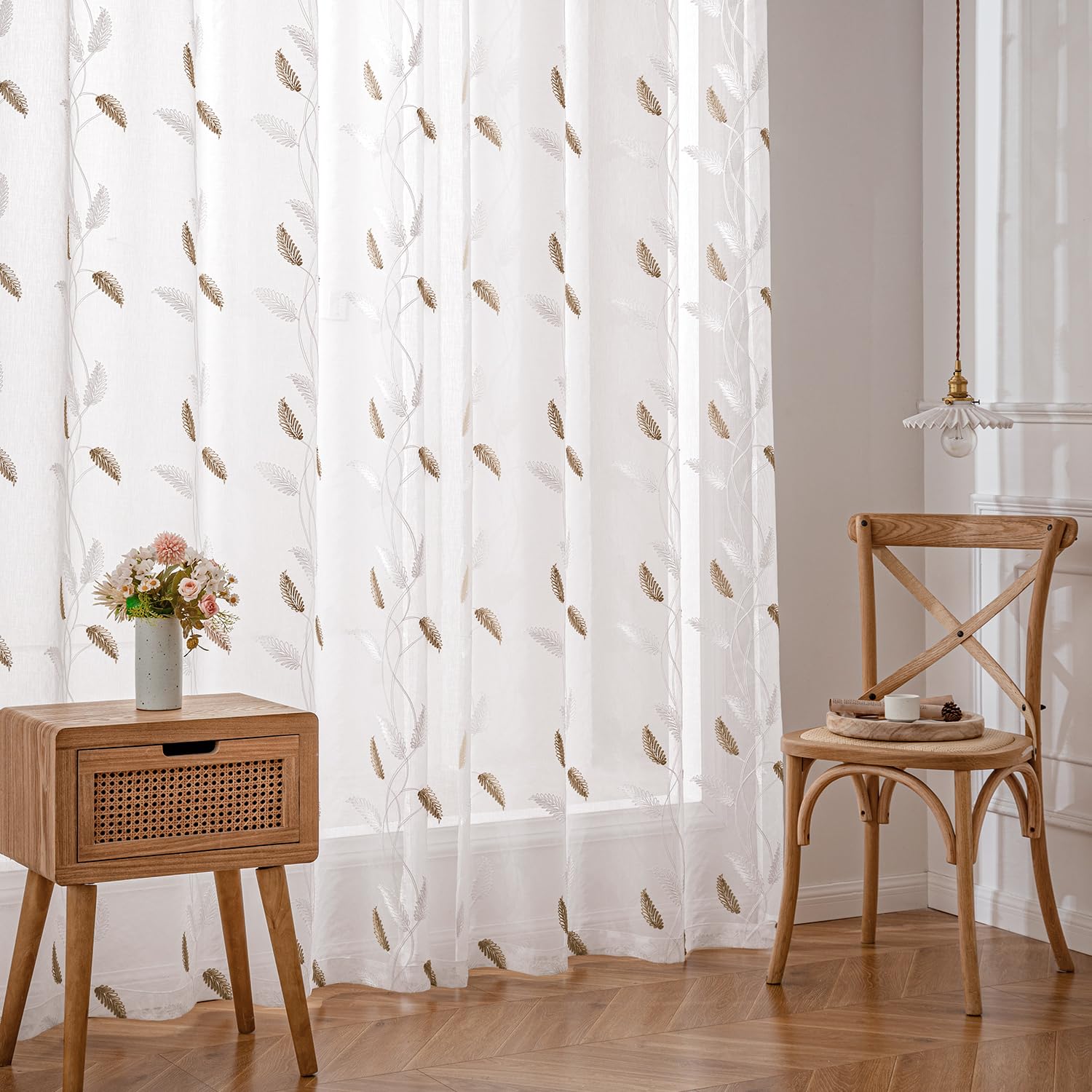 EMEMA Perdea voal pentru sufragerie cu inele de fixare