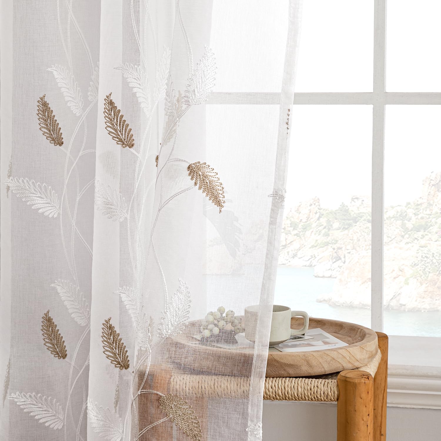 EMEMA Perdea voal pentru sufragerie cu inele de fixare