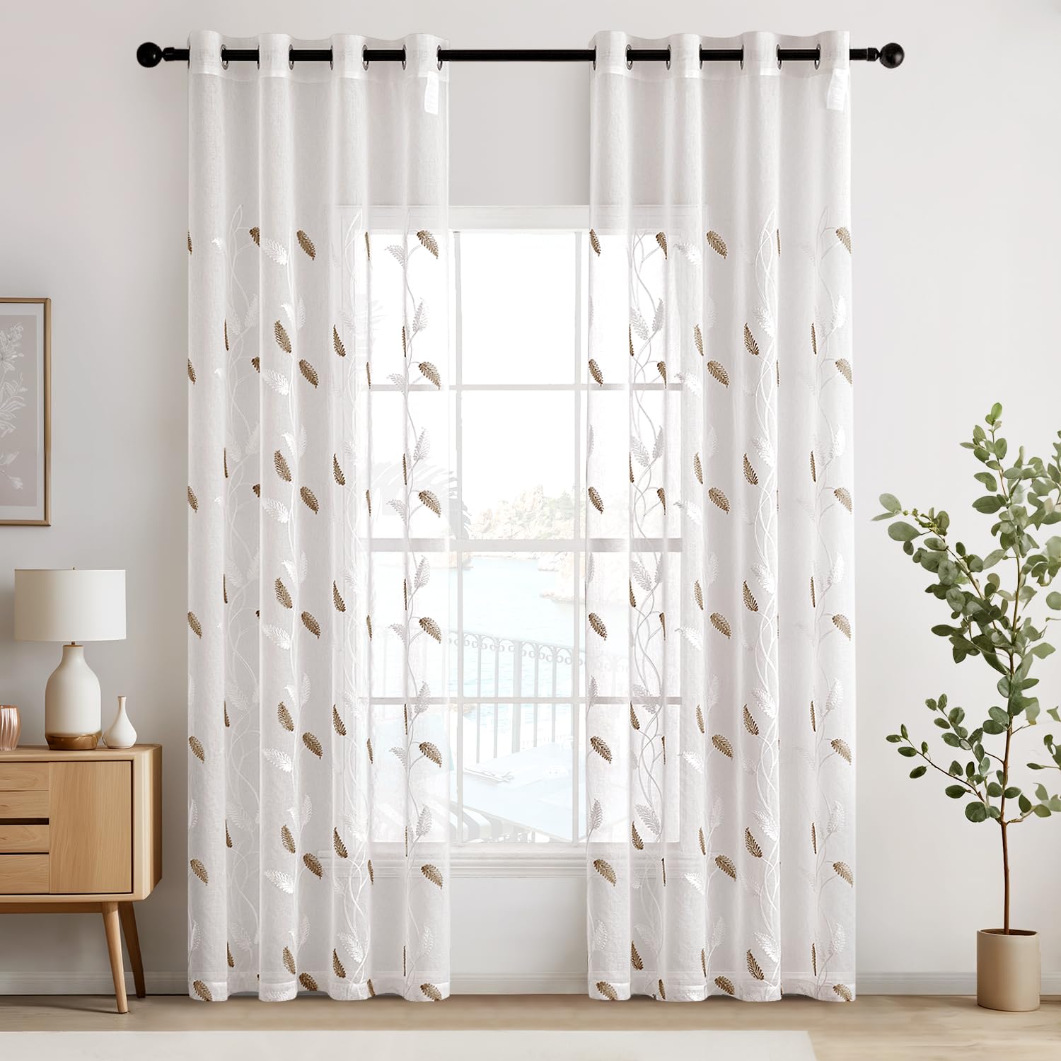 EMEMA Perdea voal pentru sufragerie cu inele de fixare