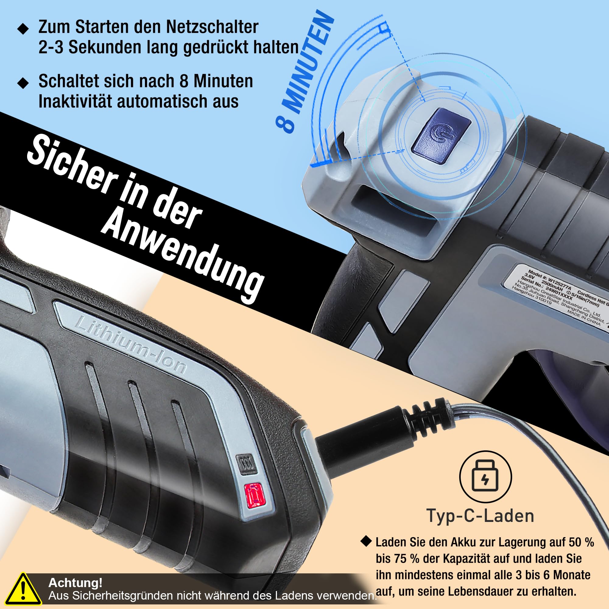 Pistol de lipit fără fir