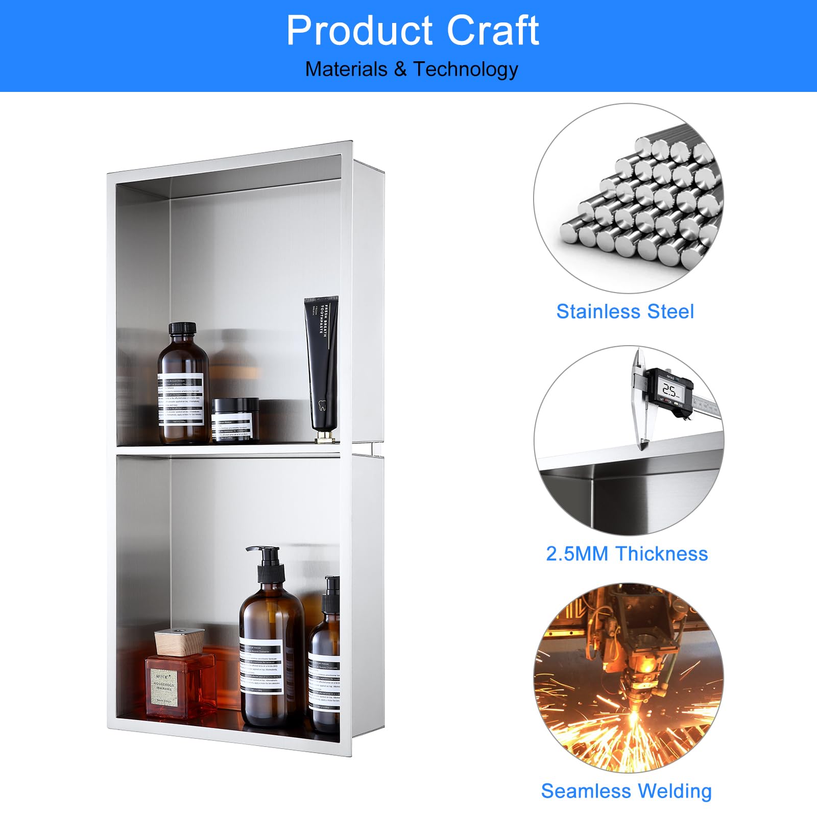 KINKIBOS Nișă de duș de perete din oțel inoxidabil